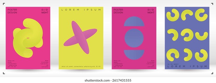 Set of Minimal Vector Cover Designs with Gradient Circles and Lines. Digital Background with Optical Illusion. Ideal for Brand Identity or Music Festival Invitation. Futuristic Style