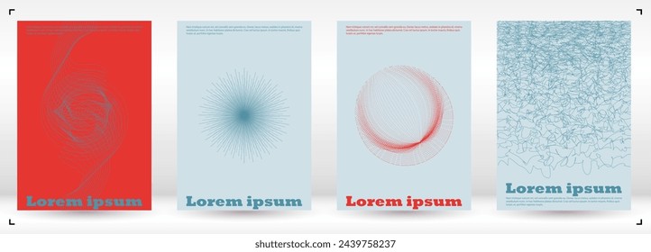 Set of Minimal Vector Flyer Design with Circles and Wave Lines. Modern Background with Geometry Lines. Good for Business Template or Nightlife Placard. Simple Style. Gentle Retro Pink Blue