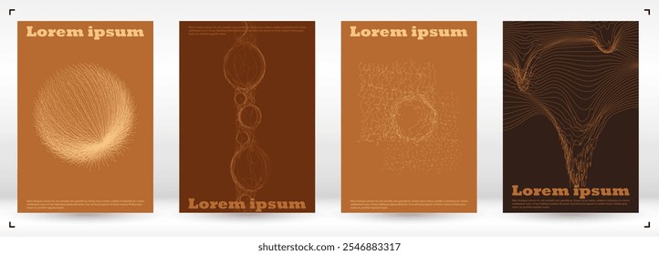 Set of Minimal Vector Flyer Design with Circles and Wave Lines. Abstract Background with Swirl Lines. Good for Business Identity or Music Fest Poster. Trendy Style. Brawn Warm Colors.