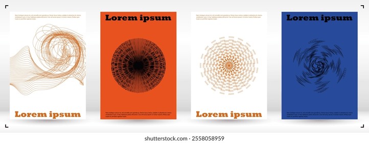 Set of Minimal Vector Flyer Design with Circles and Wave Lines. Modern Background with Geometry Lines. Good for Business Identity or Music Fest Poster. Geometric Style. Brawn Warm Colors.