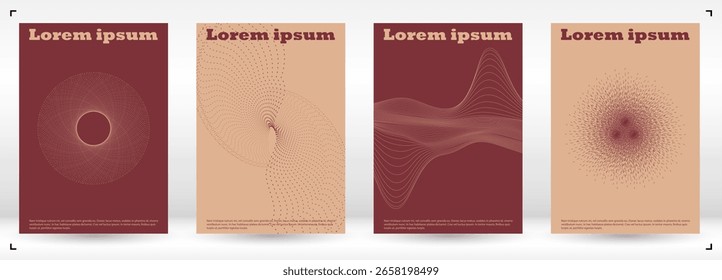 Conjunto de diseño de volante de Vector mínimo con círculos y líneas de onda. Fondo minimalista con líneas de movimiento. Bueno para la identidad de marca o la invitación al Festival de Música. Estilo Antiguas.