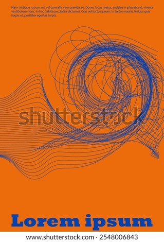 Set of Minimal Vector Flyer Design with Circles and Wave Lines. Minimalistic Background with Motion Lines. Good for Brand Identity or Music Fest Invitation. Vintage Style. Blue, Yellow, Pink.