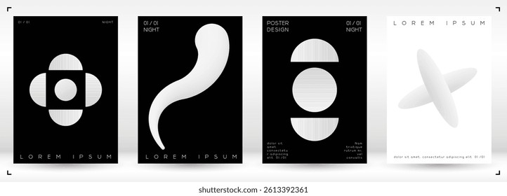 Set of Minimal Vector Flyer Designs with Gradient Circles and  Lines. Digital Background with Optical Illusion. Ideal for Business Identity or Music Festival Poster. Hipster Style