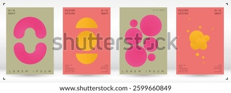 Set of Minimal Vector Flyer Designs with Gradient Circles and  Lines. Abstract Background with Swirl Lines. Ideal for Brand Identity or Music Festival Invitation. Swiss Style