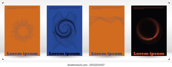 Set of Minimal Vector Magazine Design with Circles and Wave Lines. Modern Background with Geometry Lines. Good for Business Template or Concert Brochure. Simple Style. Brawn Warm Colors.