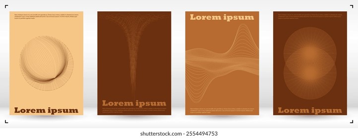 Set of Minimal Vector Magazine Design with Circles and Wave Lines. Modern Background with Geometry Lines. Good for Business Identity or Music Fest Poster. Simple Style. Brawn Warm Colors.