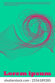 Set of Minimal Vector Magazine Design with Circles and Wave Lines. Modern Background with Geometry Lines. Good for Business Template or Concert Brochure. Digital Style. Blue, Yellow, Pink.