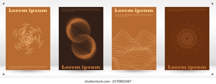 Set of Minimal Vector Magazine Design with Circles and Wave Lines. Modern Background with Geometry Lines. Good for Business Identity or Music Fest Poster. Minimalism Style. Brawn Warm Colors.