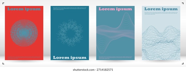 Set of Minimal Vector Magazine Design with Circles and Wave Lines. Abstract Background with Swirl Lines. Good for Business Identity or Music Fest Poster. Futuristic Style.