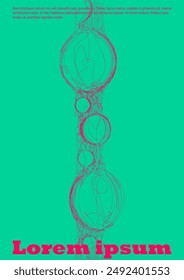 Set of Minimal Vector Page Design with Circles and Wave Lines. Abstract Background with Optical Illusion. Good for Business Template or Concert Brochure. Vintage Style. Blue, Yellow, Pink.