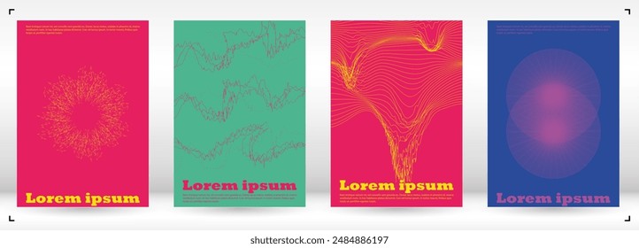 Set of Minimal Vector Placard Design with Circles and Wave Lines. Abstract Background with Swirl Lines. Good for Brand Identity or Music Fest Invitation. Flat Style. Gentle Retro Pink Blue