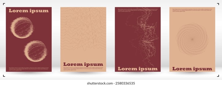 Set of Minimal Vector Poster Design with Circles and Wave Lines. Modern Background with Geometry Lines. Good for Business Template or Concert Brochure. Flat Style. Retro Colors.