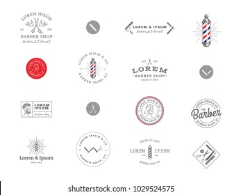 Set of Minimal Vintage Hipster Logotype Templates. Black on White Color. Barber Shop. Barber Pole.