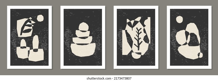 Set of minimal wall art poster with abstract organic shapes composition