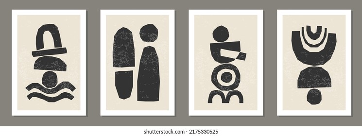 Set mit minimalem Wand-Poster mit abstrakter organischer Formenzusammensetzung