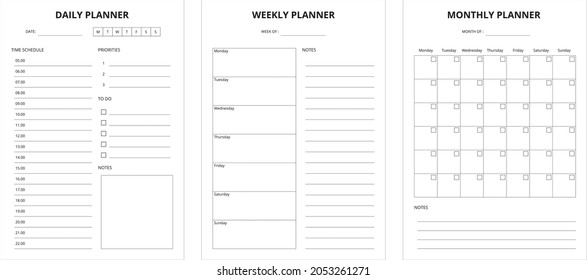 Set of minimalis planner, simple, daily, weekly, monthly, meal planner