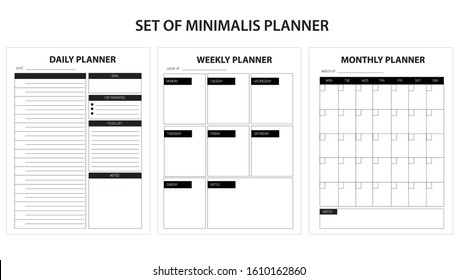 set of minimalism planner, daily , weekly , monthly