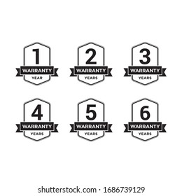 Set of minimalist 1, 2, 3, 4, 5, and 6 years warranty symbol. Editable color vector.