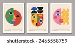 Set of minimalist 20s geometric design poster with stylized face