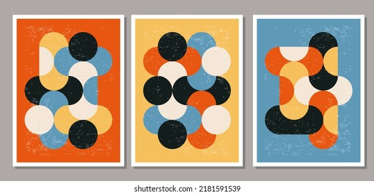 Set of minimalist 20s geometric design poster with primitive shapes