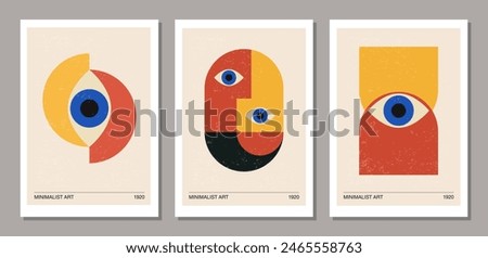 Set of minimalist 20s geometric design poster with stylized face