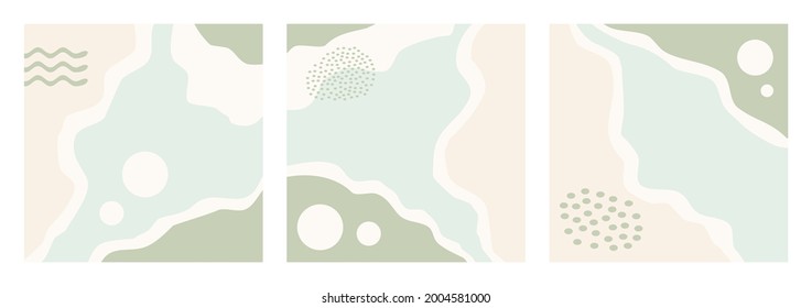 Set of minimalist abstract aesthetic background designs on pastel color good for banner, poster, flyer, social media post, feed template. Trendy modern abstract shapes background with copy space text.
