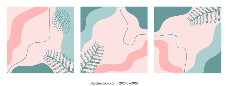 Set minimalist abstract aesthetic background design pastel color vector illustration for banner, poster, flyer, social media post, feed template. Trendy modern abstract shape copy space text.