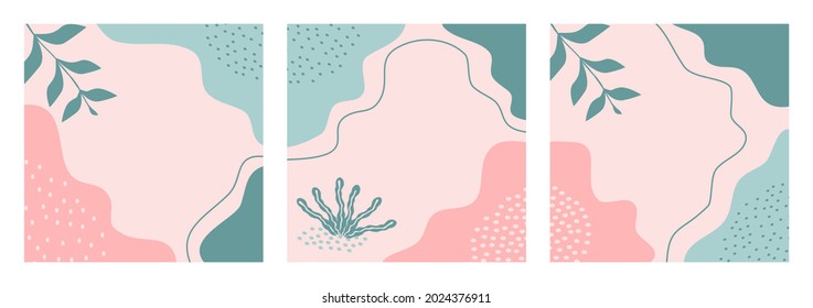 Set minimalist abstract aesthetic background design pastel color vector illustration for banner, poster, flyer, social media post, feed template. Trendy modern abstract shape copy space text.