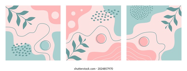 Set minimalist abstract aesthetic background design pastel color vector illustration for banner, poster, flyer, social media post, feed template. Trendy modern abstract shape copy space text.