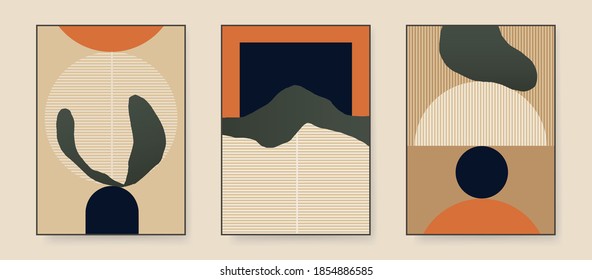 Set of minimalist abstract aesthetic illustrations. Modern style wall decor. Collection of contemporary artistic posters.