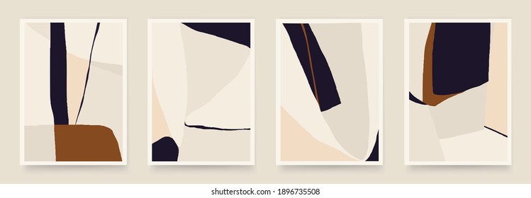 Set of minimalist abstract aesthetic illustrations. Modern style wall decor. Collection of contemporary artistic posters.