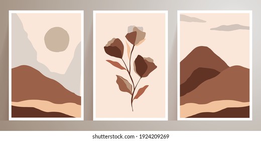 Set of minimalist abstract aesthetic illustrations. Universal artistic cards templates. Landscapes wall art vector set. Collection of contemporary artistic posters. design for cover, brochure, poster,
