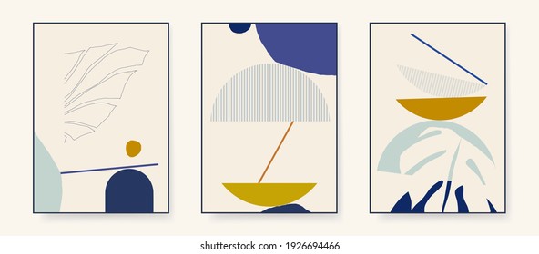 Set of minimalist abstract aesthetic illustrations. Modern style wall decor. Collection of contemporary artistic posters.