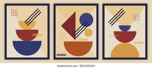 Set of minimalist abstract aesthetic illustrations on pastel background. Modern style wall decor. Collection of contemporary artistic posters for creative use. Flat cartoon vector illustration