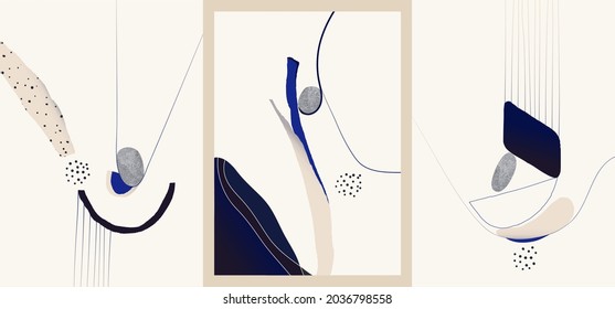 Set of minimalist abstract aesthetic illustrations. Modern style wall decor. 