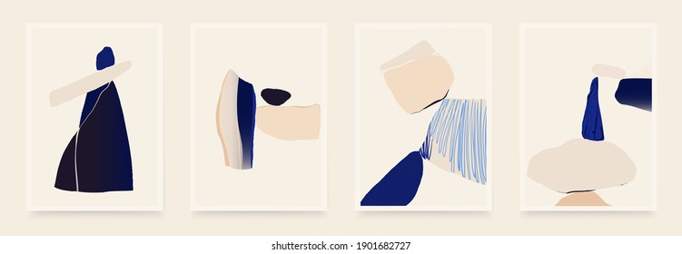 Set of minimalist abstract aesthetic shapes illustrations. Modern style wall decor. Collection of contemporary artistic posters.