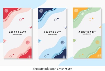 Set Of Minimalist Abstract Background With Modern And Easy Editable Concept, Waves Shapes With Memphis Style. Suitable For Social Media Stories Post Templates, Brochure, Backdrop, Banner, Flyer, Etc