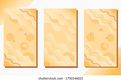 Set of minimalist abstract background with modern and Gold Sand concept, Liquid and wave shapes with memphis style. Suitable for social media stories post templates, summer time banners, brochure, etc