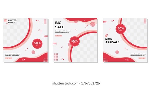 Set of minimalist Abstract Background with modern design, half circle shapes and memphis style. Suitable for social media post template, mock up photo, flyer, banner etc