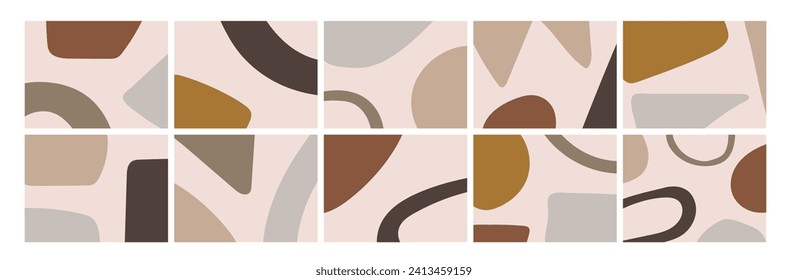 Set von minimalistischen abstrakten Hintergründen mit einfachen naiven handgezeichneten Formen. Dekorative flache Vektorgrafiken für Web, Print und Branding.