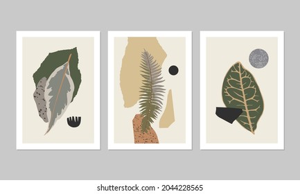 Set of minimalist abstract botanical illustrations. Interior decor in modern style. Contemporary aesthetic posters.