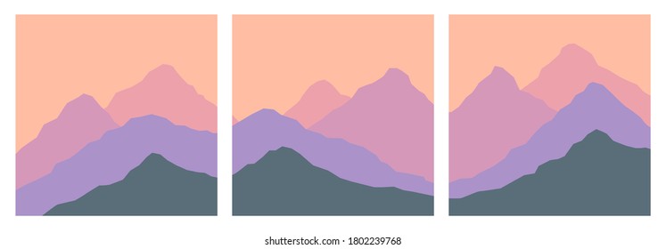 Set of minimalist abstract landscape background design on pastel color suitable for banner, poster, flyer, social media post or campaign, etc. Modern abstract background with copy space text.