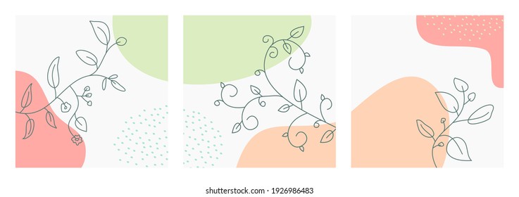 Set of minimalist abstract nature background designs with pastel color suitable for banner, poster, flyer, social media post or stories, campaign, etc. Modern abstract shape background.