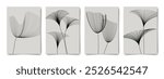 Set of minimalist abstract paintings with line flowers. Vector interior illustrations. Wall art.