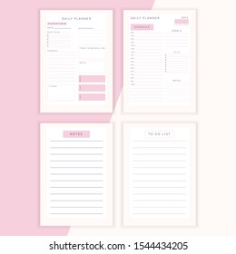 Set of minimalist abstract planners. Daily, weekly, monthly planner template. Blank printable vertical notebook page with space for notes and goals. 
Business organizer. Paper sheet size A4.