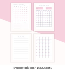 Set of minimalist abstract planners. Daily, weekly, monthly planner template. Blank printable vertical notebook page with space for notes and goals. 
Business organizer. Paper sheet size A4.