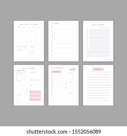 Set of minimalist abstract planners. Daily, weekly, monthly planner template. Blank printable vertical notebook page with space for notes and goals. 
Business organizer. Paper sheet size A4.