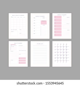 Set Of Minimalist Abstract Planners. Daily, Weekly, Monthly Planner Template. Blank Printable Vertical Notebook Page With Space For Notes And Goals. 
Business Organizer. Paper Sheet Size A4.