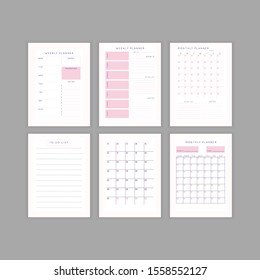 Set Of Minimalist Abstract Planners. Daily, Weekly, Monthly Planner Template. Blank Printable Vertical Notebook Page With Space For Notes And Goals. 
Business Organizer. Paper Sheet Size A4.