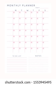 Set of minimalist abstract planners. Month calendar planner template. Blank printable vertical notebook page with space for notes and goals. 
Business organizer. Paper sheet size A4.